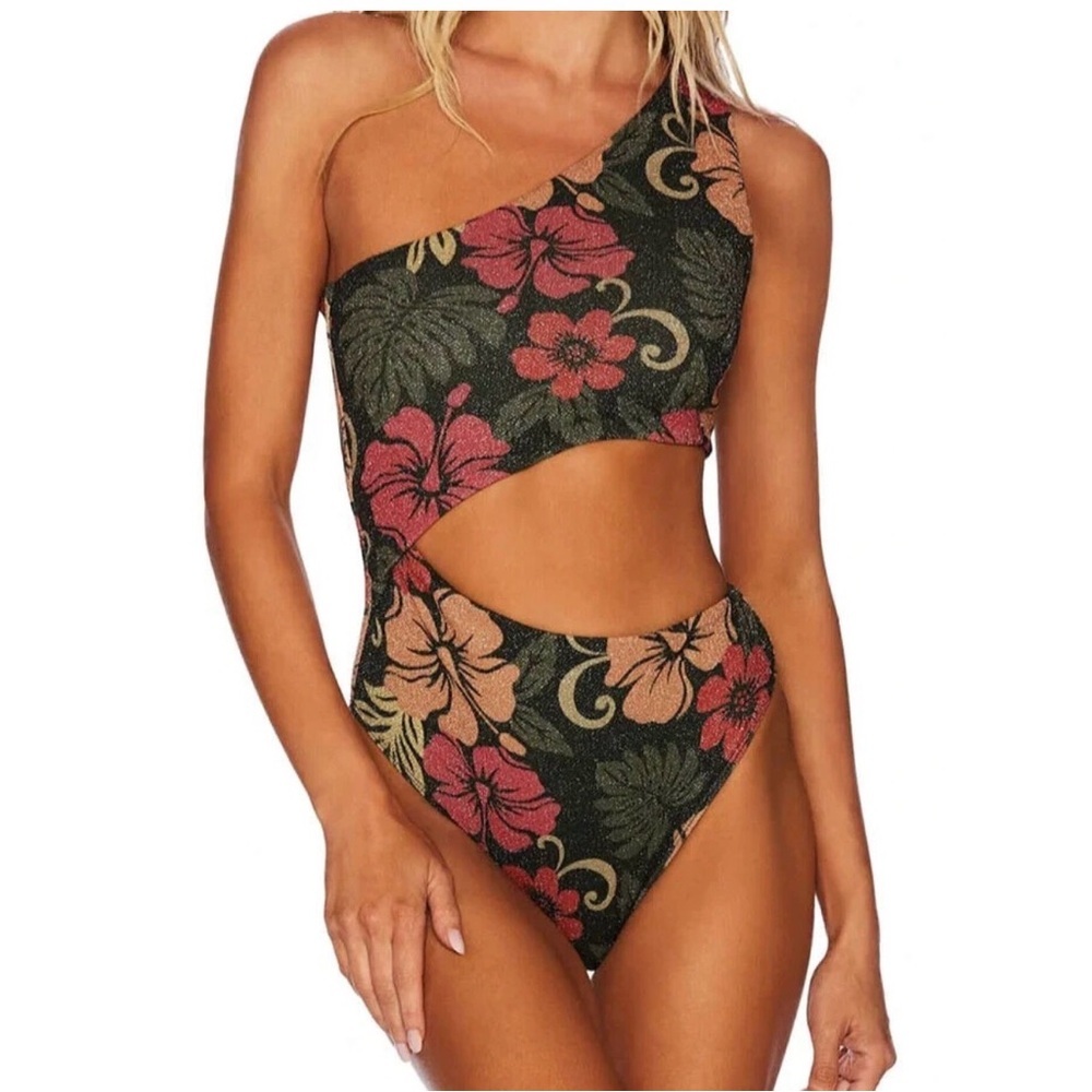 Beach Riot Celine One Piece Swimsuit Floral Cutout One Shoulder Size L